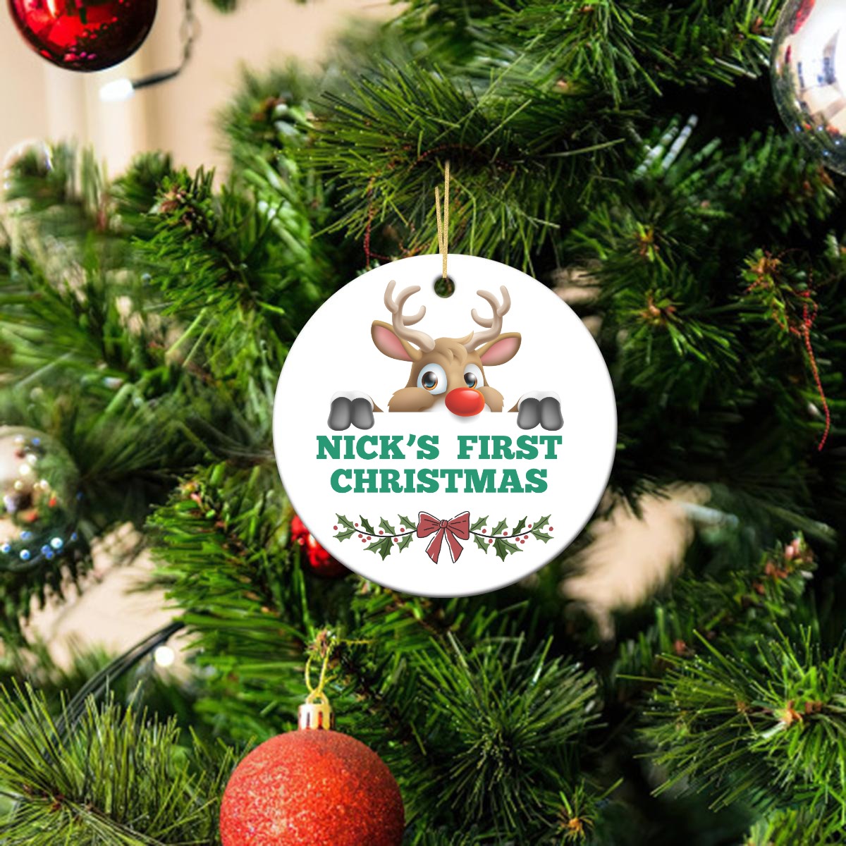 Custom Round Christmas tree Ceramic Ornaments