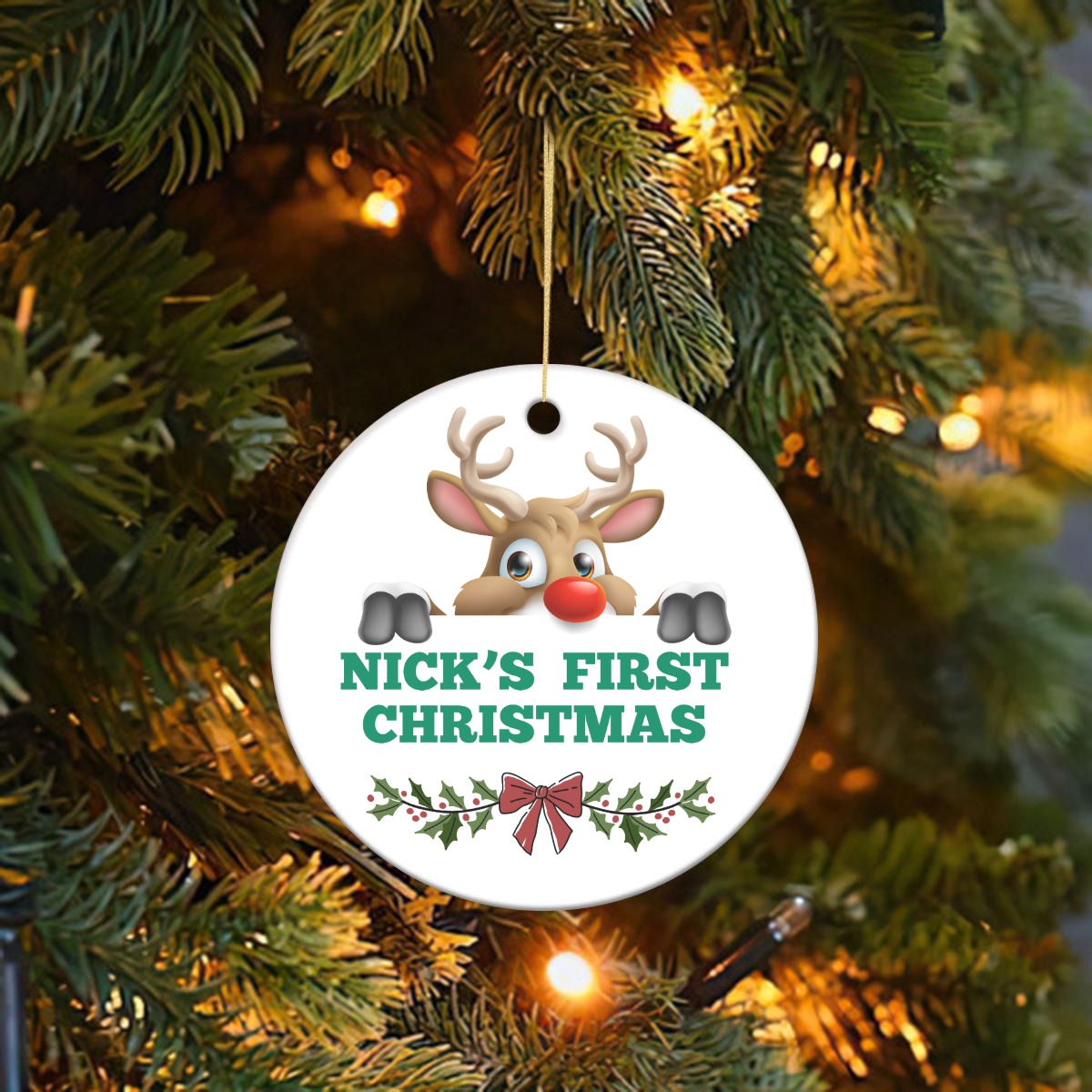 Custom Round Christmas tree Ceramic Ornaments