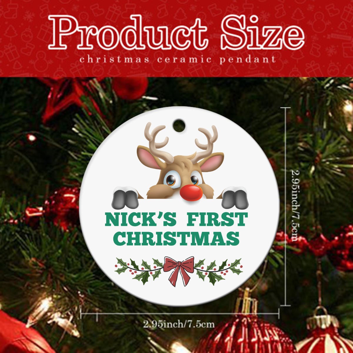 Custom Round Christmas tree Ceramic Ornaments