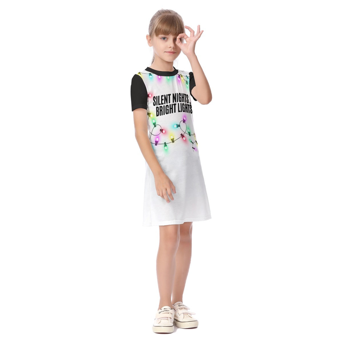 Silent Night Bright lights Kid's Short Sleeve Dress